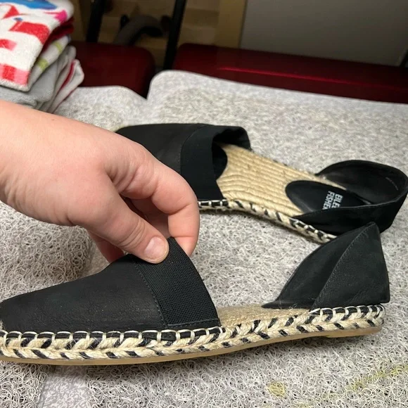 Eileen Fisher Lady Tumbled Nubuck and Jute Black Espadrille Flats Slip On 8 - Picture 7 of 8